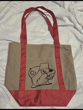 Canvas Tote Bag with Red Trim and Cartoon Dog Print